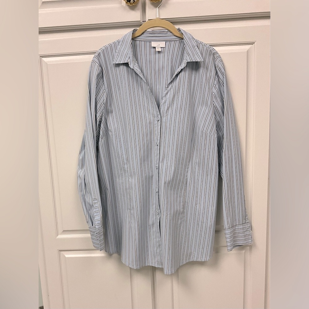 J.Jill Blue Striped Button Down Blouse Size-Large